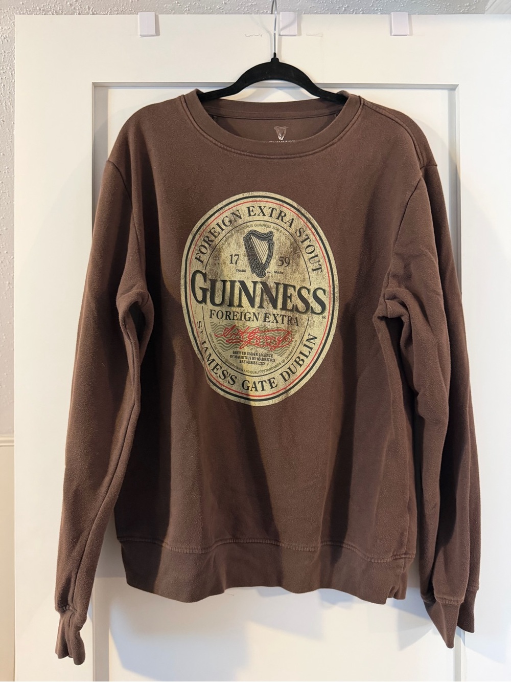 Guinness Brown Crewneck Sweatshirt with Vintage Logo Patch